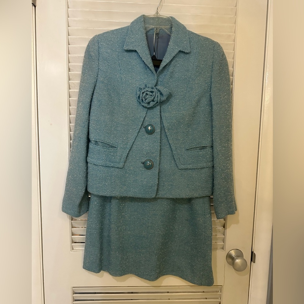 Vintage late 50’s or early 60’s Blue Tweed Skirt Suit